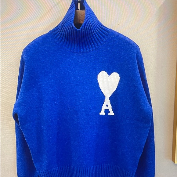 Ami Blue Turtleneck with White Heart Detail - Picture 1 of 8